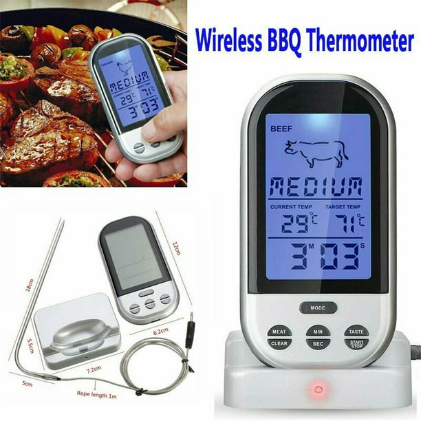 Wireless LCD Remote Thermometer For BBQ Grill Meat Kitchen Oven Food Cooking